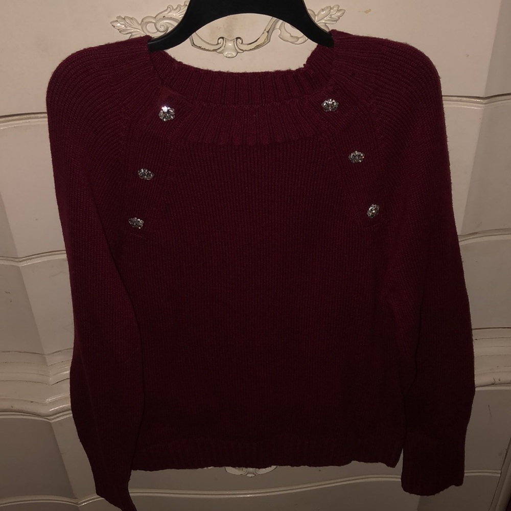 J.Crew Red Sweater with crystal accents